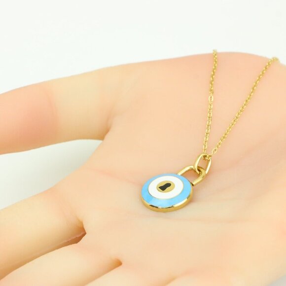 Yellow Gold Evil Eye Lock Necklace, XPNL0295 - Picture 8 of 13